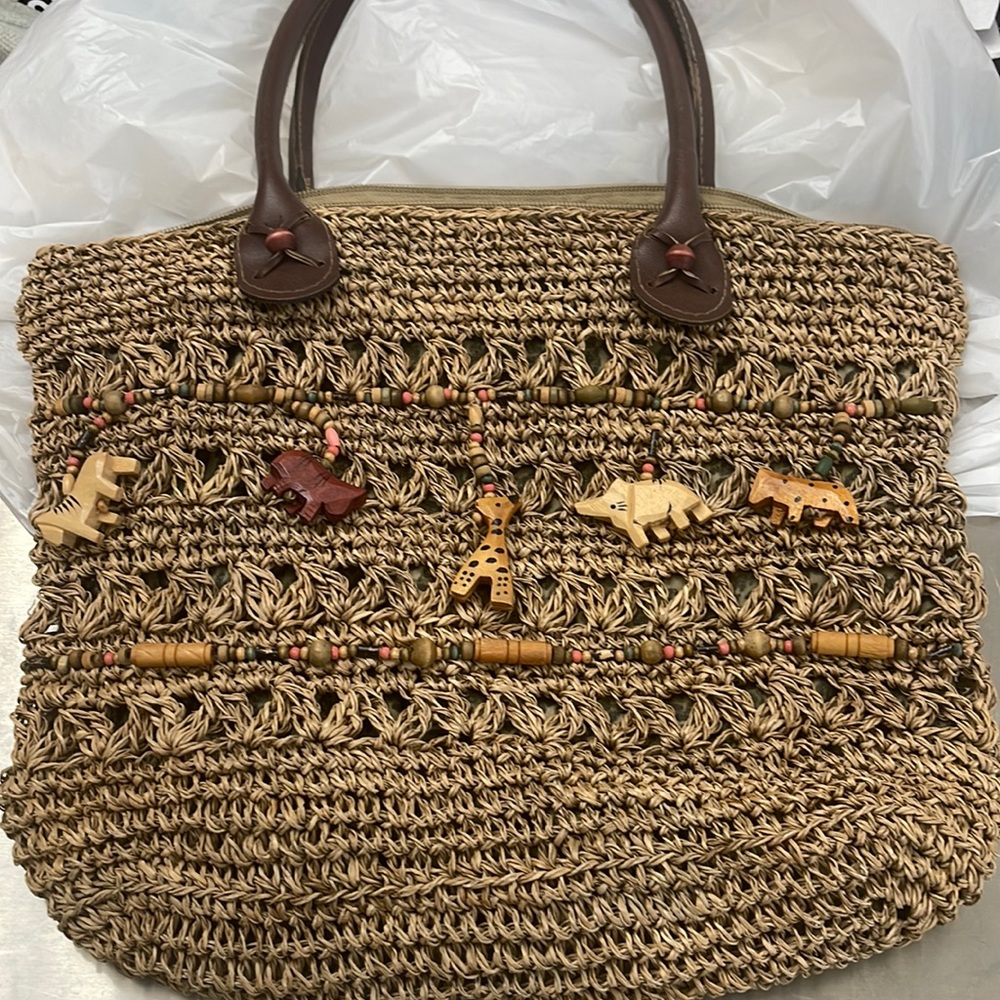 Cappelli Straworld Safari Bag Purse Tote Wood Bead